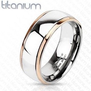 Titanový prsten s okraji měděné barvy a středem stříbrné barvy - Velikost: 52 obraz