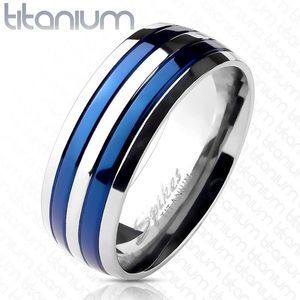Prsten z titanu se dvěma modrými pruhy - Velikost: 49 obraz