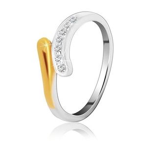 Stříbrný prsten 925 - zaoblená linie se zirkony a zlatým zbarvením - Velikost: 62 obraz