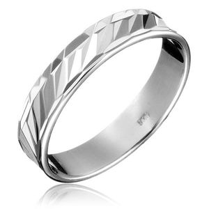 Stříbrný prsten 925 - diagonální prohlubně, členitý obvod - Velikost: 49 obraz