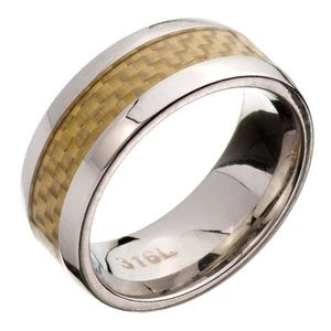 Prsten z oceli - obroučka, žlutý karbonový pás - Velikost: 57 obraz
