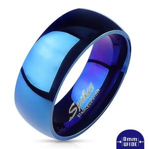Prsten z oceli - modrá lesklá obroučka - Velikost: 62 obraz