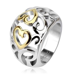 Ocelový prsten s vyřezávaným ornamentem, zlato-stříbrný - Velikost: 49 obraz