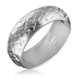 Stříbrný lesklý prsten 925 - gravírované hvězdičky - Velikost: 50 obraz