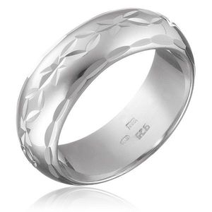 Stříbrný prsten 925 - gravírovaný pás květů s lístky, oblý povrch - Velikost: 55 obraz