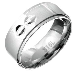 Prsten z oceli - vystouplý střed s dvojitými poloměsičitými zářezy - Velikost: 62 obraz