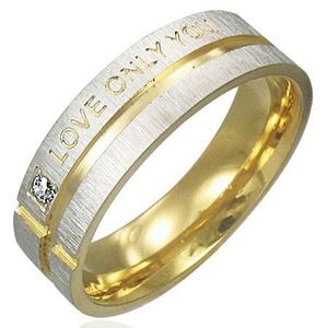 Prsten z chirurgické oceli - stříbrný se zlatými pásy, vyznání lásky - Velikost: 49 obraz
