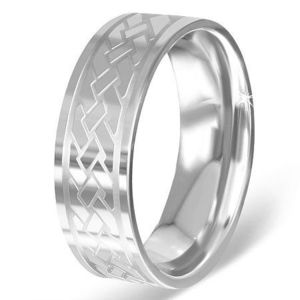 Stříbřitý prsten z chirurgické oceli s gravírovaným keltským uzlem - Velikost: 54 obraz