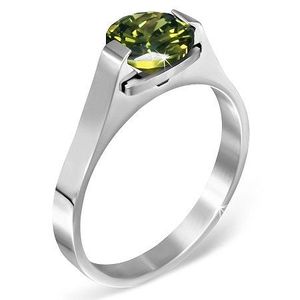 Ocelový prsten - zelený měsíční kámen "Květen", postranní úchyty - Velikost: 62 obraz