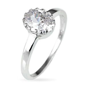 Zásnubní prsten ze stříbra 925 - oválný zirkon v korunce - Velikost: 50 obraz