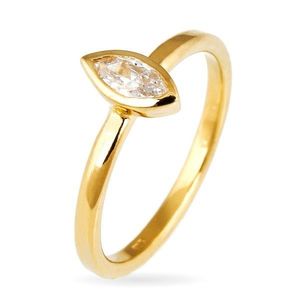Prsten ze stříbra 925 - vystouplý zirkon v zrnkové obruči, zlatý odstín - Velikost: 50 obraz