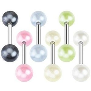 Piercing do jazyka z oceli - barevné perleťové kuličky - Barva piercing: Bílá obraz