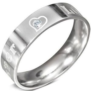Ocelový prsten - nápis FOREVER LOVE a zirkon, 6 mm - Velikost: 60 obraz