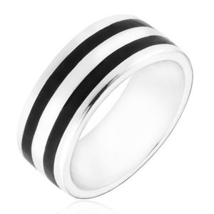 Stříbrný prsten 925 - kroužek se dvěma černými pásy - Velikost: 50 obraz