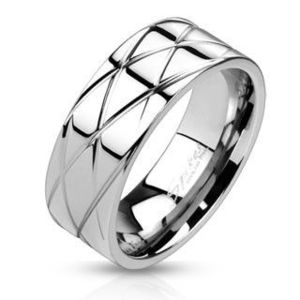 Lesklý ocelový prsten - šikmé zářezy - Velikost: 63 obraz