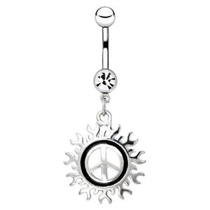 Ocelový piercing do pupíku - symbol míru s motivem slunce obraz