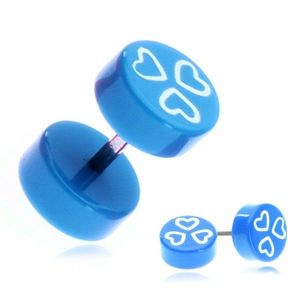 Fake piercing do ucha z akrylu - modrá kolečka a srdíčka obraz