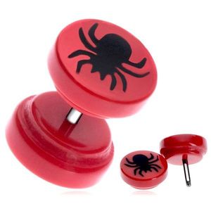 Fake piercing do ucha z akrylu - pavouk v červeném kruhu obraz