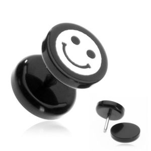 Plug do ucha z akrylu - smajlík na černém kolečku obraz