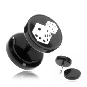 Plug do ucha z akrylu - hrací kostky na černém kolečku obraz