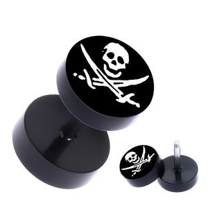 Falešný ocelový piercing do ucha - pirátský motiv, černý obraz