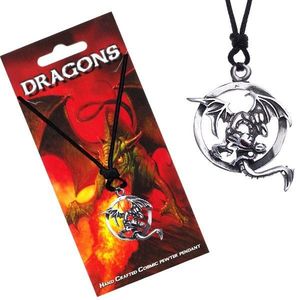 Černý šňůrkový náhrdelník s letícím drakem v obruči obraz