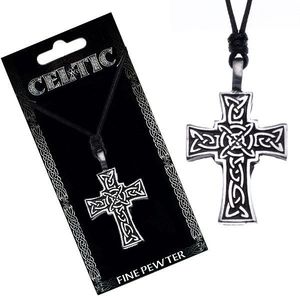 Náhrdelník se šňůrkou – černý, keltský kříž obraz