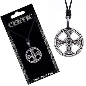 Černý šňůrkový náhrdelník – kovový přívěsek, keltský kříž obraz