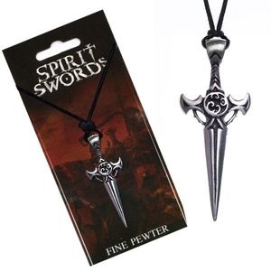 Černý šňůrkový náhrdelník - kovový meč s patinovaným vzorem obraz