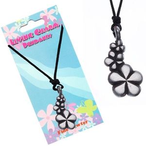 Černý náhrdelník - šňůrka, přívěsek, tři květy obraz