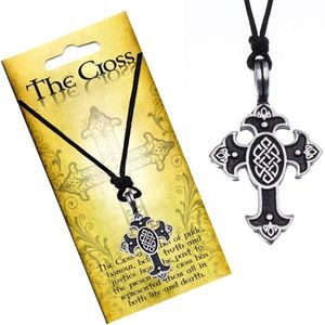 Náhrdelník na šňůrce, přívěsek - kříž s keltským uzlem obraz