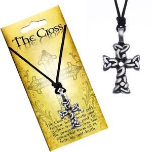 Černý náhrdelník - šňůrka, kříž z propletených oválů obraz