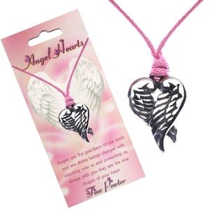 Růžový náhrdelník - přívěsek srdce z překřížených křídel obraz