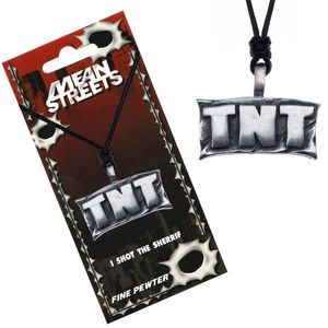 Šňůrkový náhrdelník, kovový přívěsek - tabule s nápisem "TNT" obraz