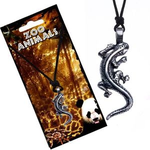 Černý šňůrkový náhrdelník s přívěskem lezoucí ještěrky obraz