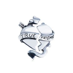 Dvojitý stříbrný přívěsek 925 - zlomené srdce se stuhou "TRUE FRIEND" obraz