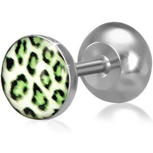 Falešný piercing do ucha z oceli, kruh se zeleným leopardím vzorem obraz