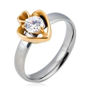 Oceľový prsteň, strieborný kruh a dve zlaté srdcia so zirkónom - Velikost: 50 obraz