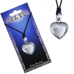 Černý šňůrkový náhrdelník, kovový přívěsek srdce, keltský uzel obraz