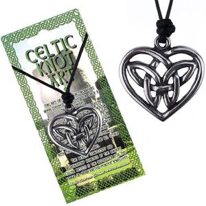 Šňůrkový náhrdelník, černý, lesklý kovový keltský uzel v srdci obraz