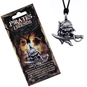 Šňůrkový náhrdelník - černý s pirátskou lebkou hrdlořeza obraz