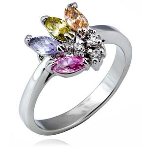 Lesklý prsten z kovu - vějíř barevných zrnkových zirkonů - Velikost: 49 obraz