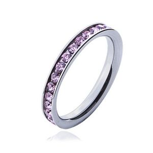 Prsten s růžovými zirkony - ocelový kroužek - Velikost: 49 obraz