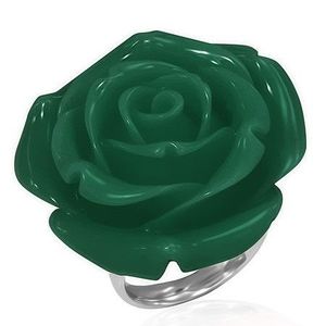 Prsten z chirurgické oceli - zelená růže, pryskyřice - Velikost: 49 obraz