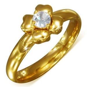 Zlatý prsten z chirurgické oceli s čirým zirkonem - květ - Velikost: 54 obraz