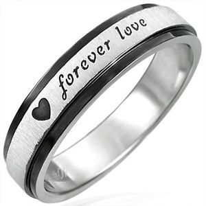 Ocelový prsten s černými kraji, Forever Love - Velikost: 51 obraz