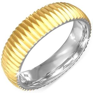 Zlatý prsten z chirurgické oceli - vroubkovaný - Velikost: 57 obraz