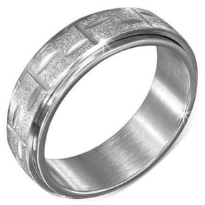 Stříbrný prsten z oceli - točící se pískovaná obruč s rýhami - Velikost: 54 obraz