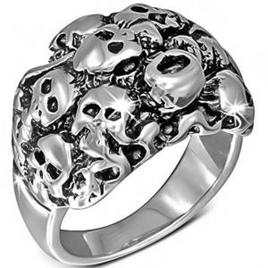 Lesklý stříbrný ocelový prsten - shluk lebek - Velikost: 54 obraz