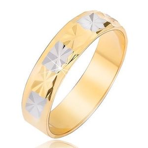 Lesklý zlatostříbrný prstýnek s diamantovým vzorem - Velikost: 60 obraz